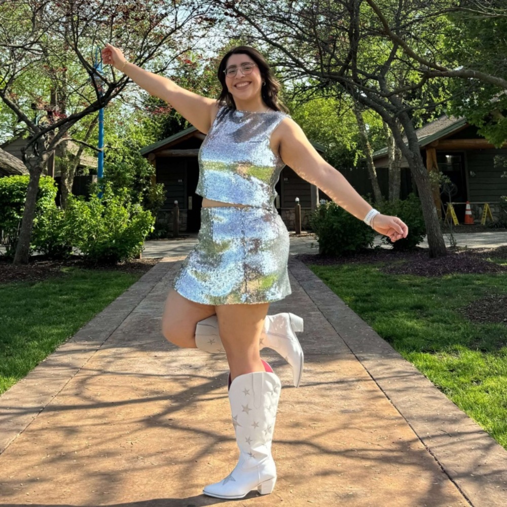 Shiny by Nature: Cool Girl Mini Skirt, Silver Sparkle, Mirrorball Skirt